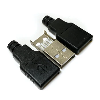10PCS Moški Tip USB 4 Pin Plug Vtičnice Priključek S Črno Plastični Pokrov DIY Kompleti