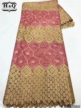H&Q vezenje nigerijski vodi topen afriške čipke tkanine 5 metrov za šivanje obleko votlih-out oblika francoski kabel čipke z kamna