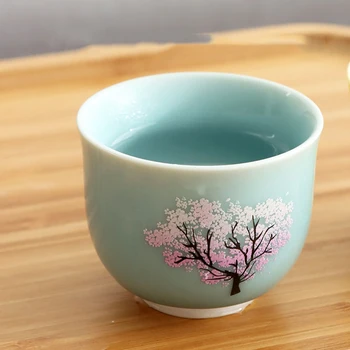 Japonski Čarobno Sakura Skodelico Hladne Temperature Barva Spreminja, Tea Cup Keramika Kung Fu Eno Skodelico Nastavite Posebno Darilo Za Prijatelje