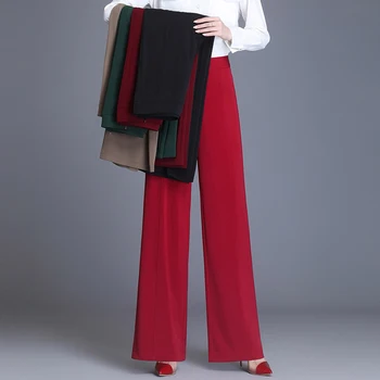 S 6XL visok pas širok noge hlače ženske zavesa tekmo temperament priložnostne hlače barva hlače velikosti