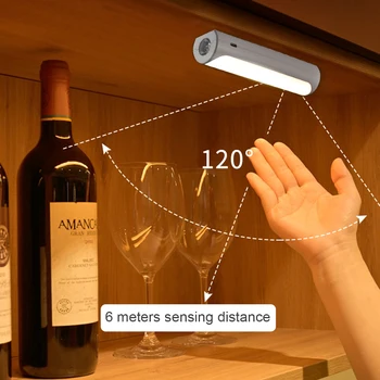 Senzor gibanja Svetlobe S Svetilko Polnjenje Zatemniti LED Nočne Luči USB Omarico, Omaro Svetilka za Kuhinjo, Stopnišče iz Ozadja