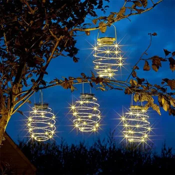 Solar Powered LED Spirala Viseče Luči, Zunanja Razsvetljava LED Žice Luč Spiralight (Spirale Svetlobe, x4) Toplo Bela