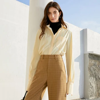 TWOTWINSTYLE Pomlad Minimalističen Bluzo Za Ženske River Long Sleeve Solid Priložnostne Osnovne Srajce Ženski Modi Nove 2021 Oblačila
