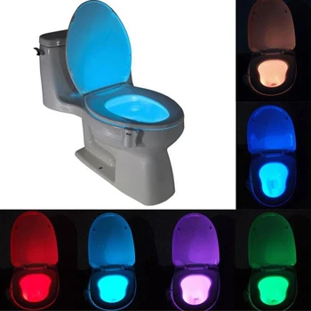 Toilet Bowl LED Nočna Lučka 8 Načinu Organ Zaznavanja Pametni Senzor Gibanja Luči Baterija Upravlja Nepremočljiva Ozadja Za WC Kopalnica