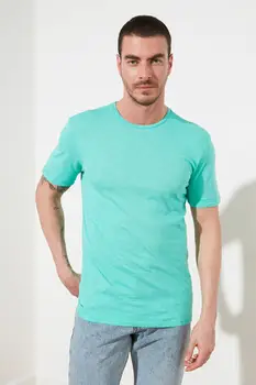 Trendyol Vijolično Men 'S Regular Fit Kolesarjenje Vratu Kratek Rokav Osnovna T-Shirt TMNSS21TS1000