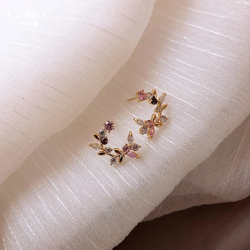 Korejski Novo Modno Oblikovanje Nakita Lepe Baker Podolgovat Barve Cirkon Cvetnih Listov Garland Ženske Uhani