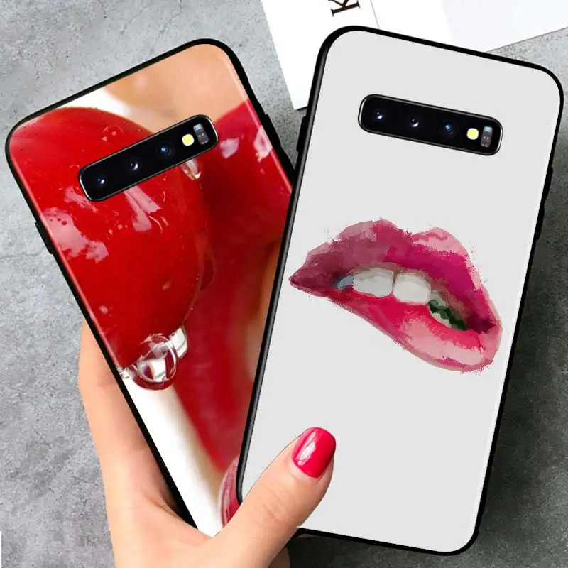 Dekle Rdeče Ustnice za Samsung Galaxy S21 Ultra Plus Opomba 20 10 9 8 S9 S10 S8 S7 S6 Rob Plus Črn Telefon Primeru