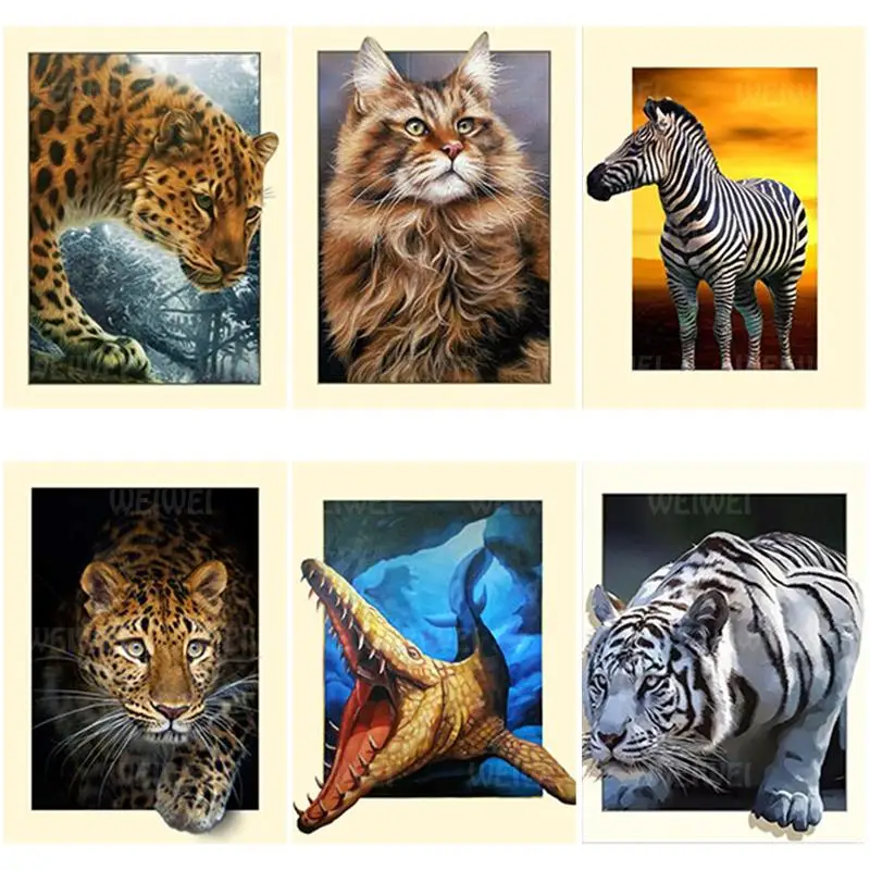 5D Živali Diamond Slikarstvo Kompleti za Odrasle Zebra, Tiger Cheetah Polno Diamond Vezenje Vaja Navzkrižno Šiv Fantazija za Dom Dekor