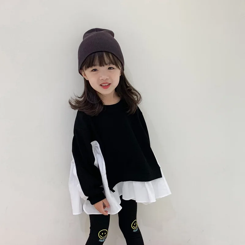 2 To12 Let, Otroci, Dekleta, Dve Barvni Mozaik Majica Korejski Slog Otrok 2021 Pomlad Svoboden Priložnostne Vrhovi Modnih Oblačil, #9430
