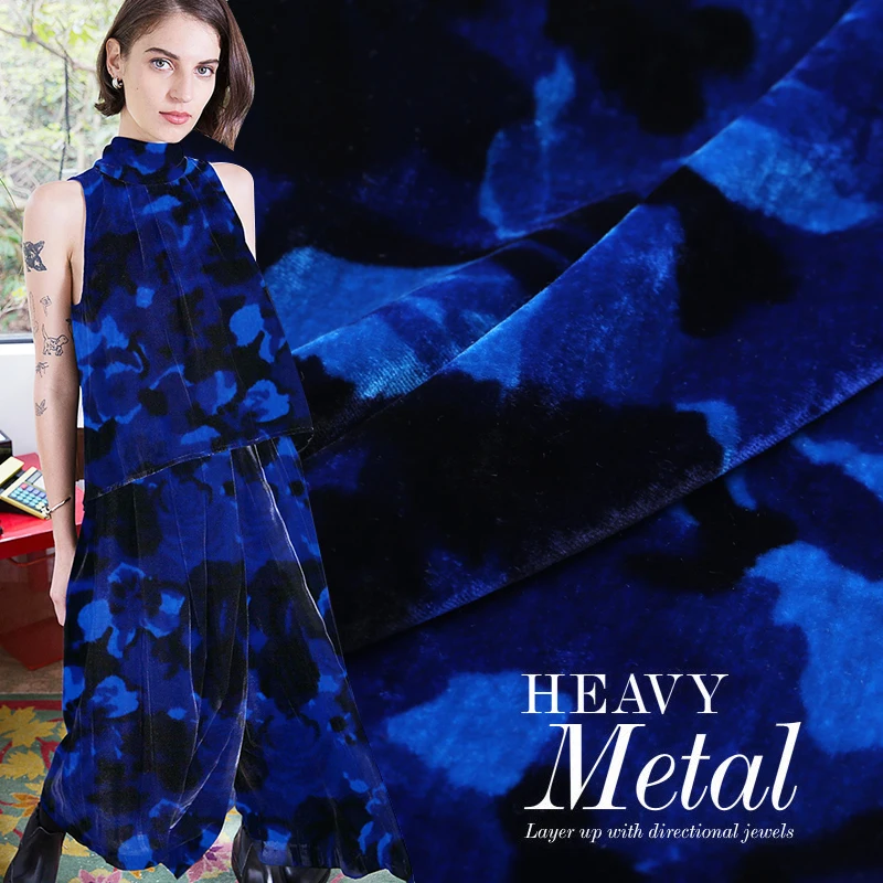 Sapphire blue tiskanja cvetovi žameta, svile tkanine za obleko tissu au meter telas telas mozaik algodon tissus tecido stoffen tela