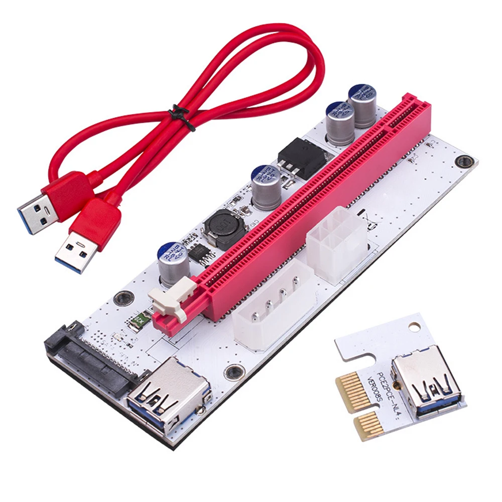 VER008S PCI-E Riser Card PCI Express 1X do 16X Razširitev 60 CM USB3.0 Kabel 4Pin 6Pin SATA Power LED za BTC Rudar Rudarstvo