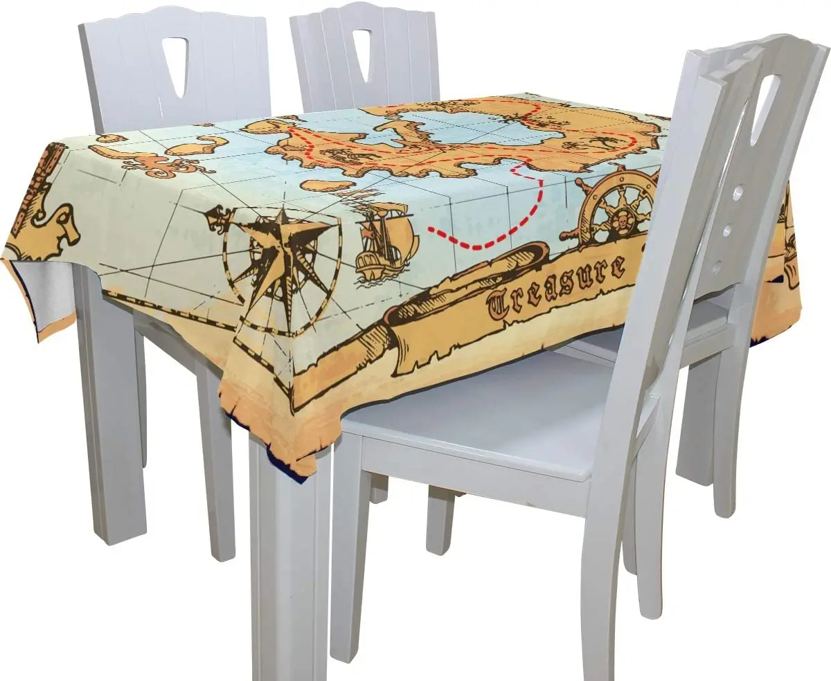Stari Pirat Zemljevid Poliester Prtom Madeže Odporno Stroj Tabela Prevleke za Dom, Kuhinjo, Jedilnico
