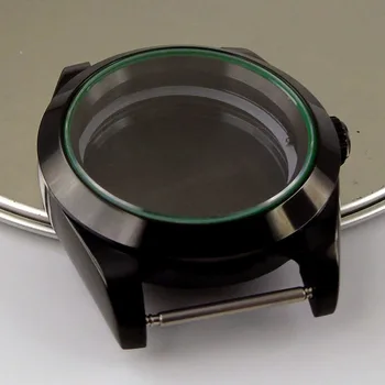 Črna 39 mm Poliran PVD Watch Primeru Ravno Safirno Steklo za NH35 NH36 Gibanje Videl / Duševno Nazaj Vijak Krono
