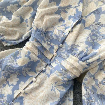 Ženske Cvetlični Modro Poletje Obleko Modne Seksi Visoko Pasu Split Počitnice Na Plaži Obleke Obleke Sundress Ženska Oblačila 2021 Coisini