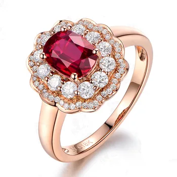 Novo 18K rose pozlačen prstan vdelan simulacije diamond Golob krvi ruby nastavljiva velikost Odprtine obroč za ženske, Modni nakit