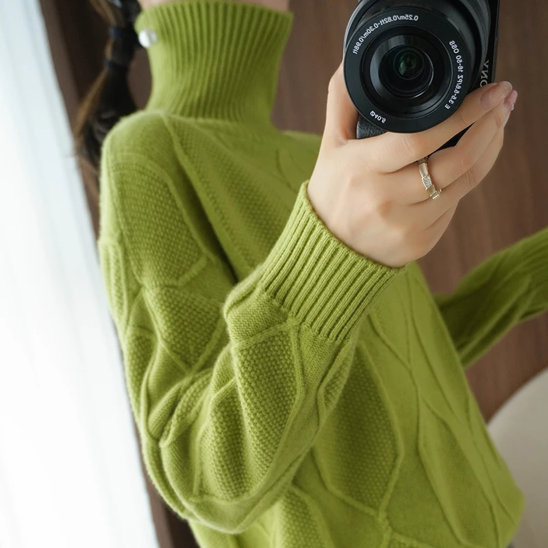 ženske debele turtleneck pulover pleten pozimi naravne volne puloverju poln rokavi priložnostne kratka ženska moda eleganten top jakna