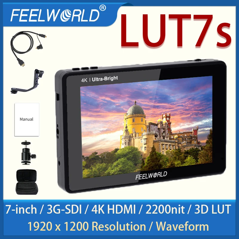 FEELWORLD LUT7S 7 Palčni prenosni monitor hdmi 2200nits 3D LUT Zaslon na Dotik DSLR Fotoaparat Področju Monitor z Valovno