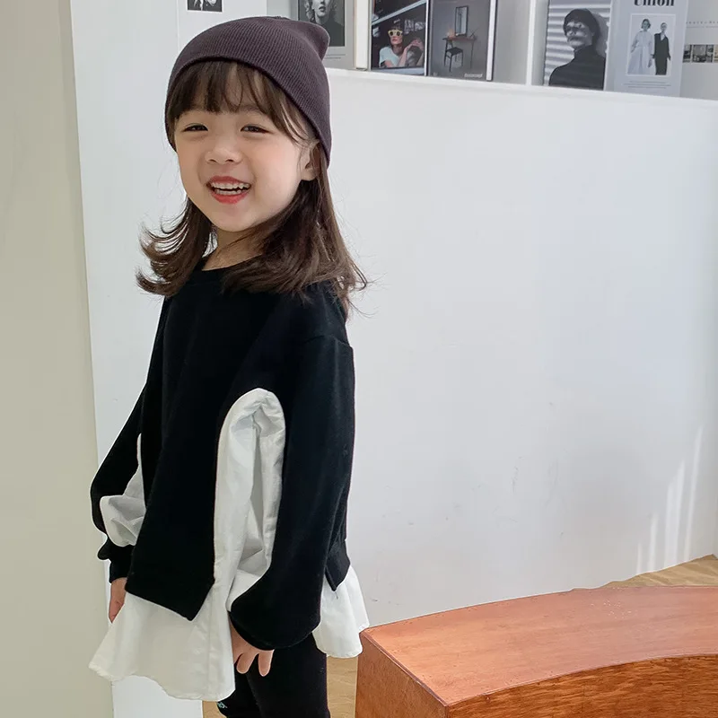 2 To12 Let, Otroci, Dekleta, Dve Barvni Mozaik Majica Korejski Slog Otrok 2021 Pomlad Svoboden Priložnostne Vrhovi Modnih Oblačil, #9430